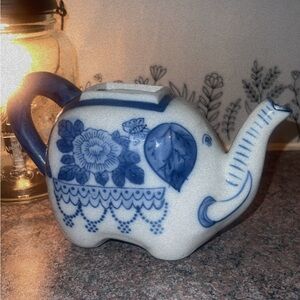 Blue and White Elephant Ceramic teapot Art Piece